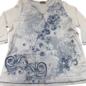 28s- Womens Blue Cayon 3x 3/4 Sleeve Casual Relaxed Fit Shirt